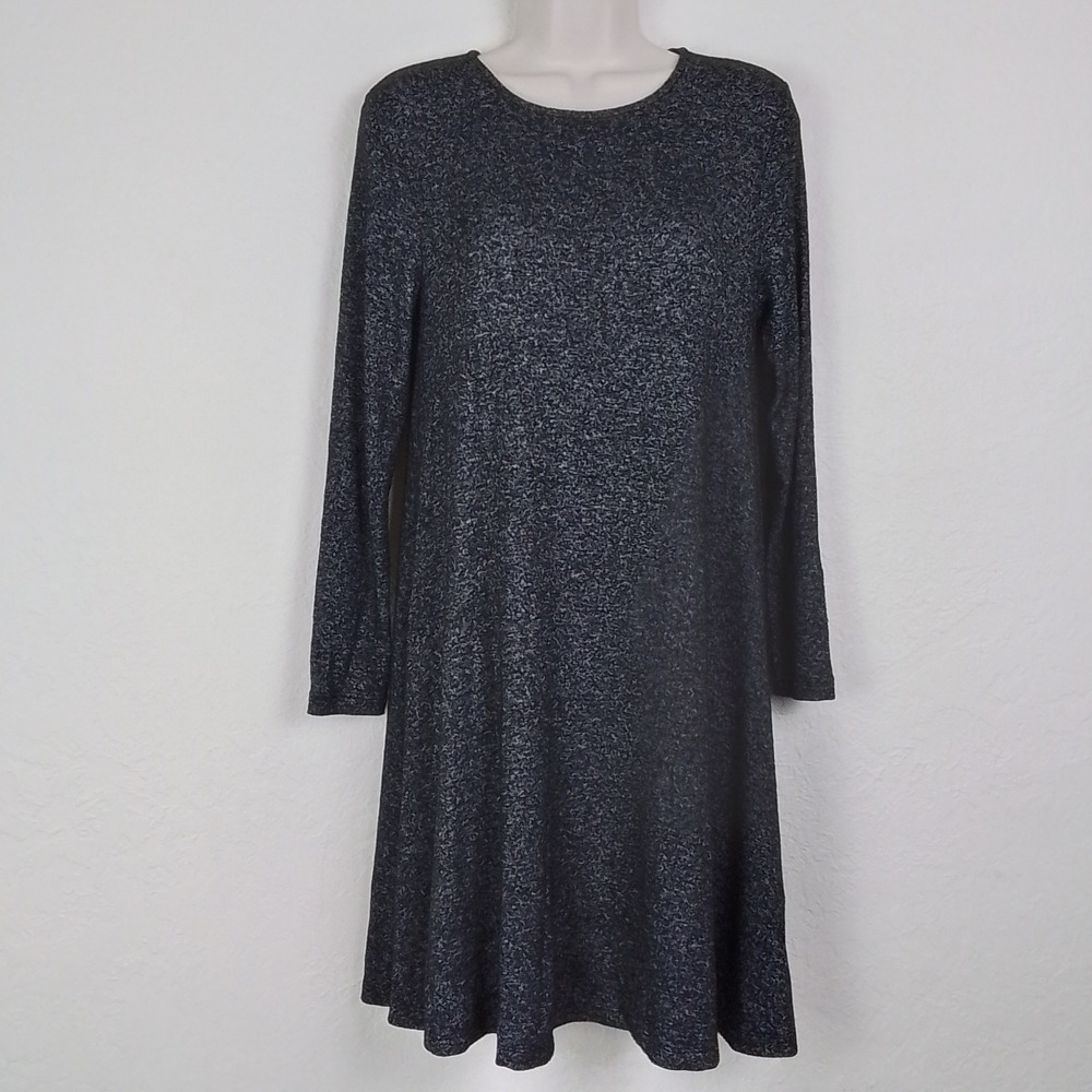 Old Navy Soft Knit Tee Dress Size S Gray Black Stretch Lounge Midi Long‎ Sleeve